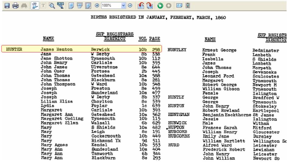 Birth Indexes 1860