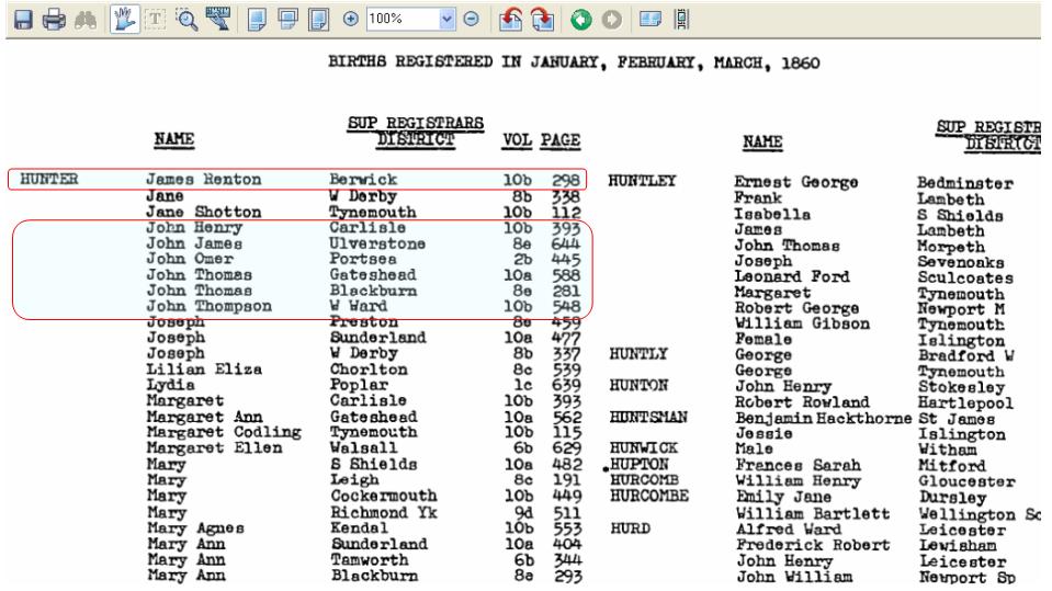 Sample image GRO birth index - John Hunter