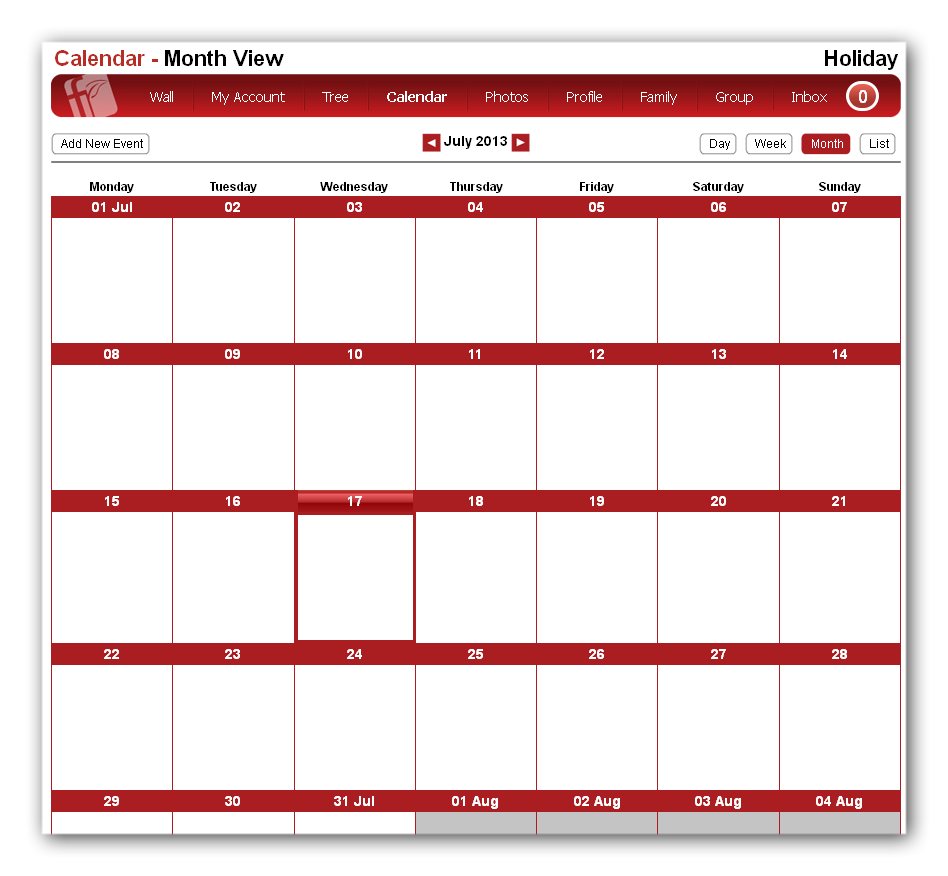 Initial Calendar View